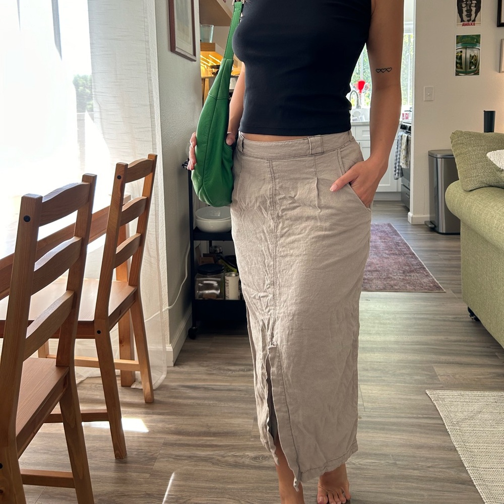 Free people cotton linen utility maxi skirt khaki